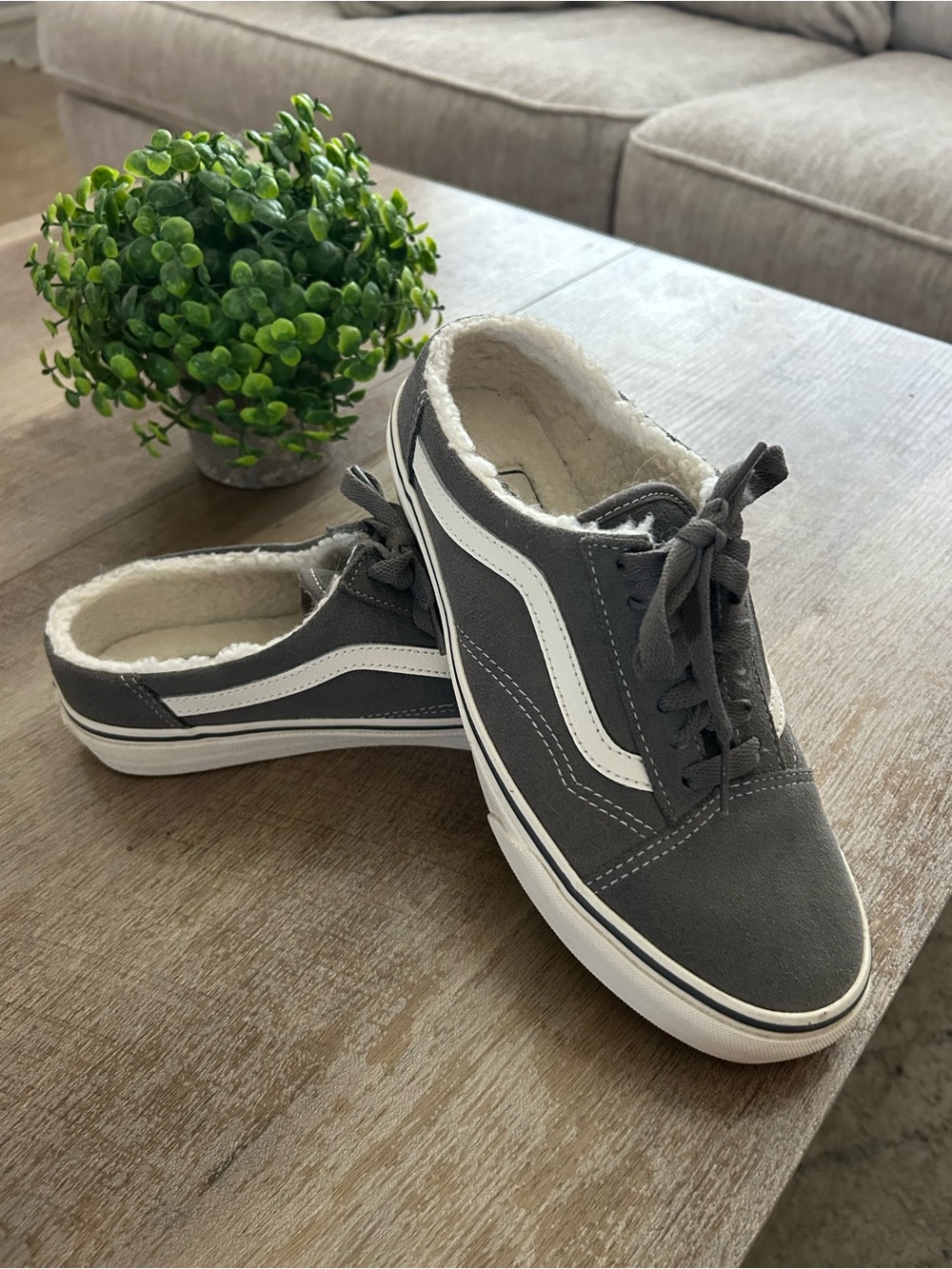 Vans Gray Slip-On Sneaker Mules with White Stripe